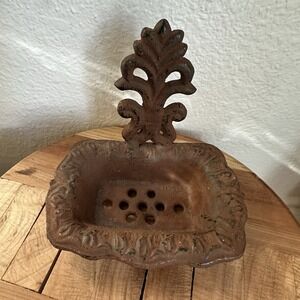 Vintage Style Soap Dish 5 Inch Cast Iron Metal Rustic Footed Ornate Antique Look